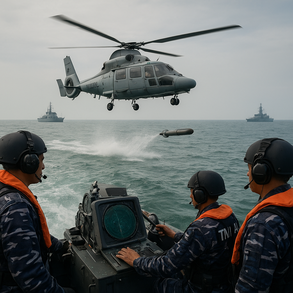 TNI AL Latihan Serangan Gabungan Anti Kapal Selam di Laut Jawa
