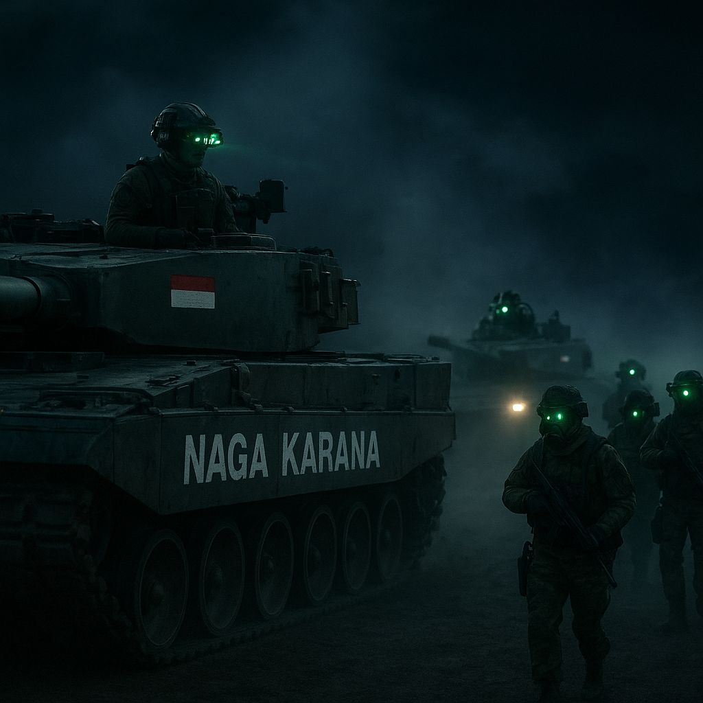 Batalyon Kavaleri 8/Naga Karana Latihan Manuver Tank Malam Hari dengan Teknik NBC