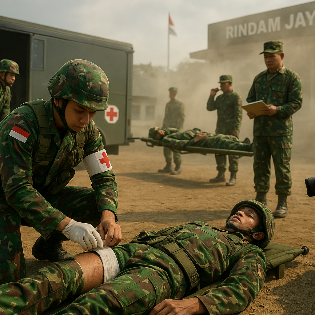 Simulasi Evacuation Medis dalam Latihan Combat Medic TNI di Rindam Jaya