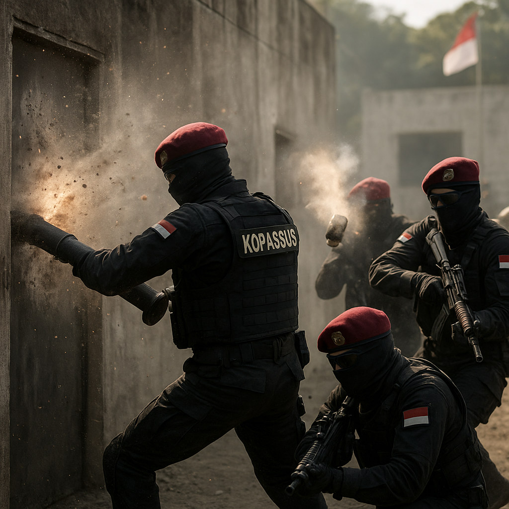 Kopassus Gelar Latihan Pembebasan Sandera dengan Teknik Dynamic Entry