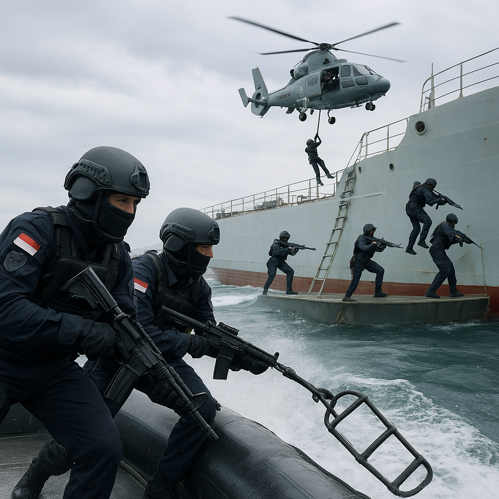 Satuan Bravo TNI AL Latih Teknik Boarding Kapal dan Neutralisasi Ancaman di Laut