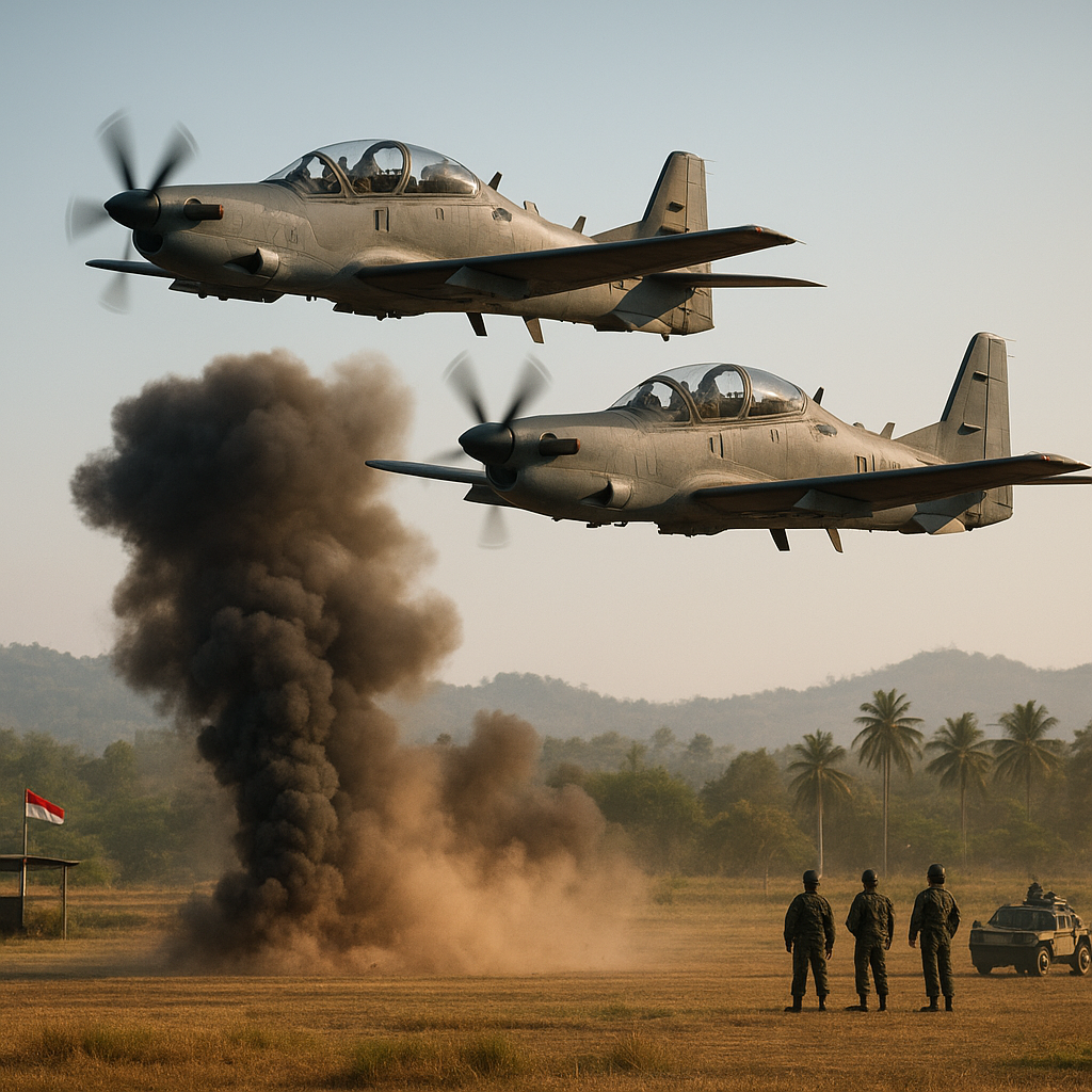 Penerbangan TNI AU Simulasikan Penyerangan Udara ke Darat dengan Pesawat Super Tucano