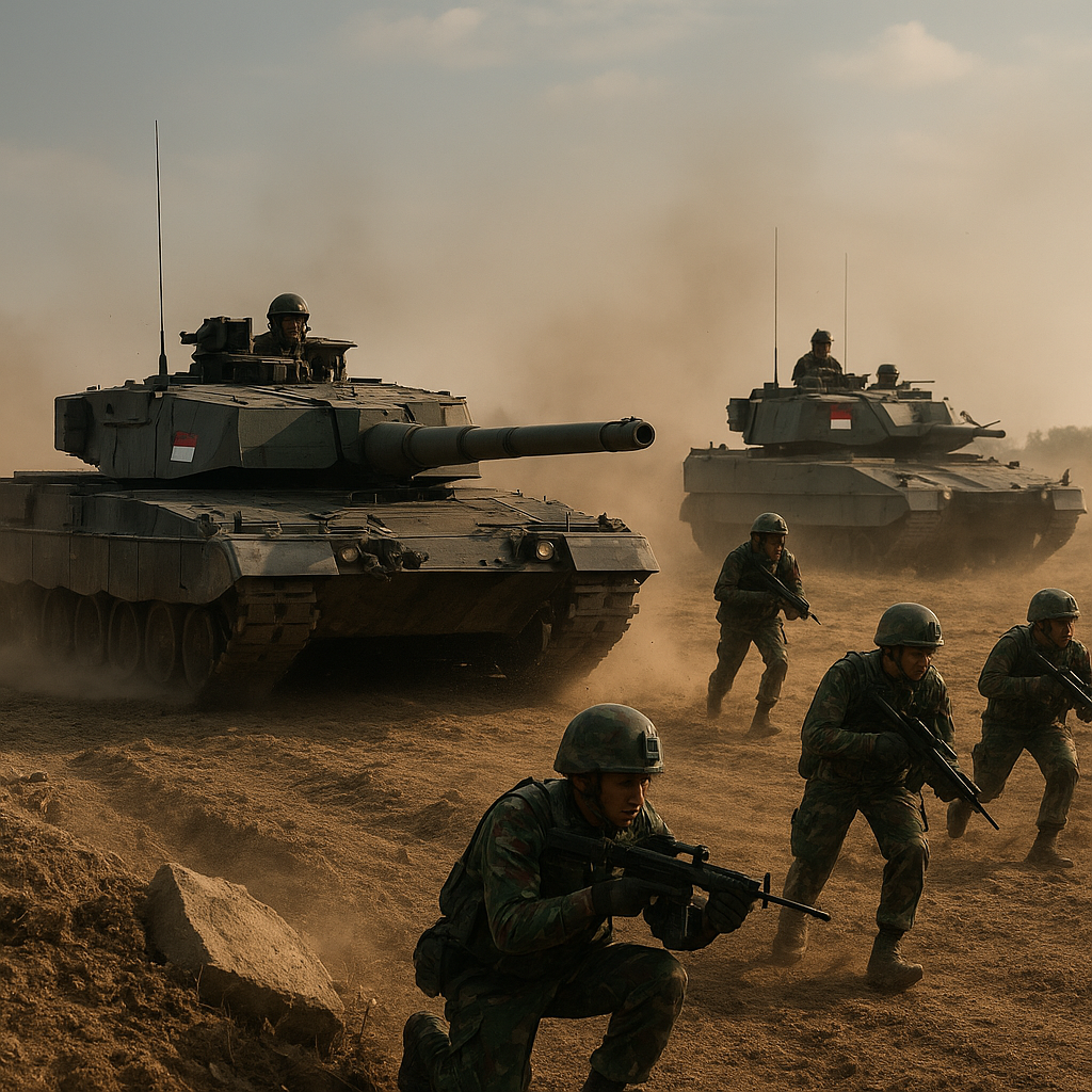 Batalyon Kavaleri TNI AD Demonstrasikan Taktik Penetration dan Exploitation dengan Tank Leopard