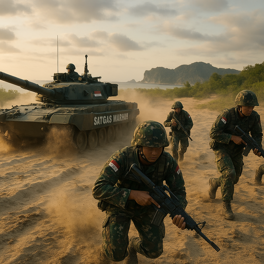 Prajurit Satgas Komposit Natuna Latihan Kerja Sama Infanteri dan Tank (KSIT)