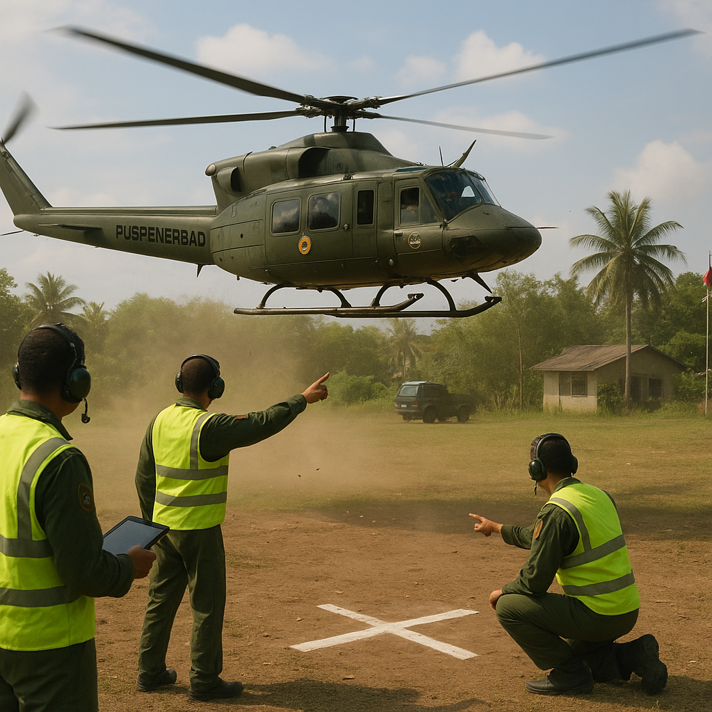 Puspenerbad Uji Coba Taktik Pendaratan Helikopter di Daerah Terbatas (Confined Area)