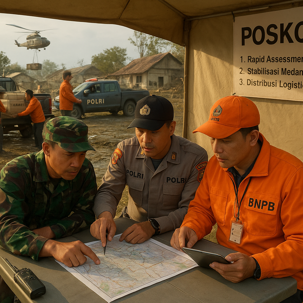 Simulasi Penanganan Bencana Alam Bersama TNI-Polri-BNPB: Tahapan Koordinasi dan Distribusi Logistik