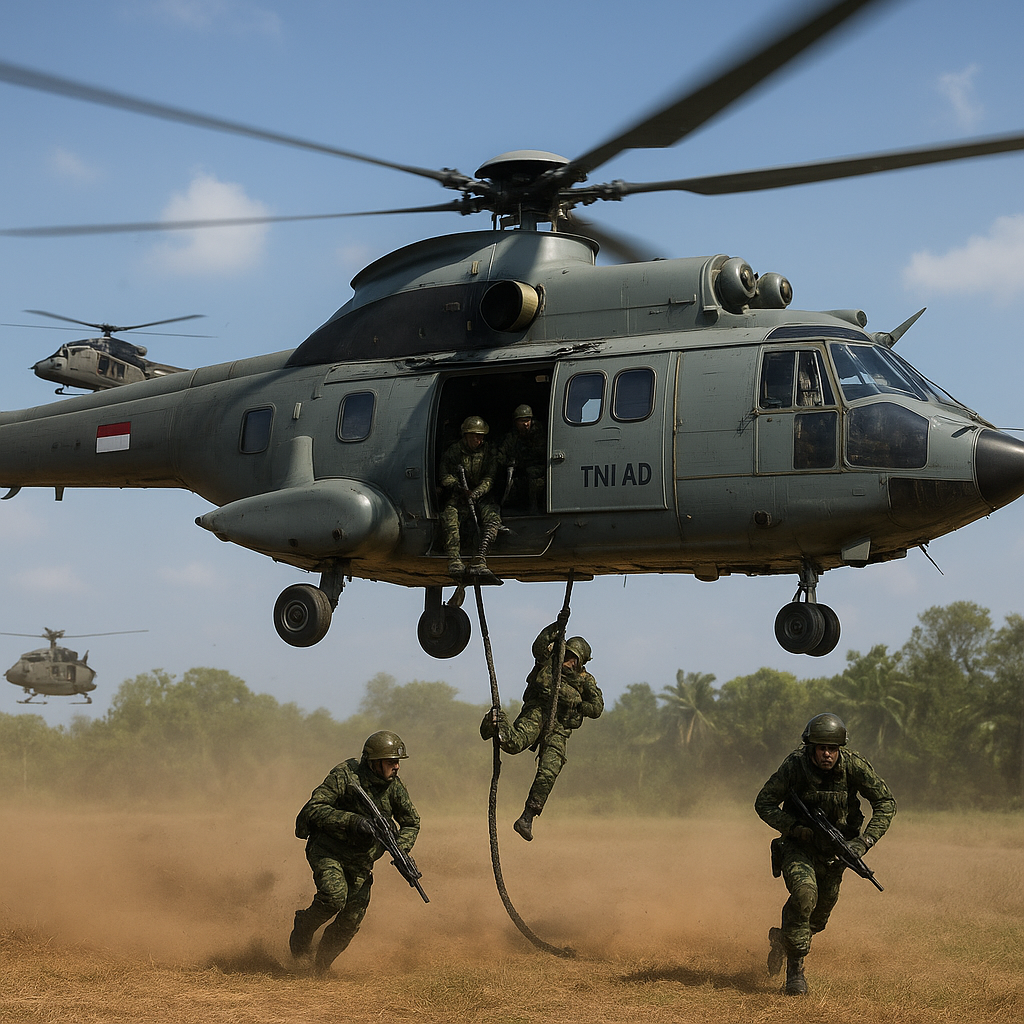 Penerbad TNI AD Gelar Latihan Serbu Udara dengan Helikopter Serang dan Transport