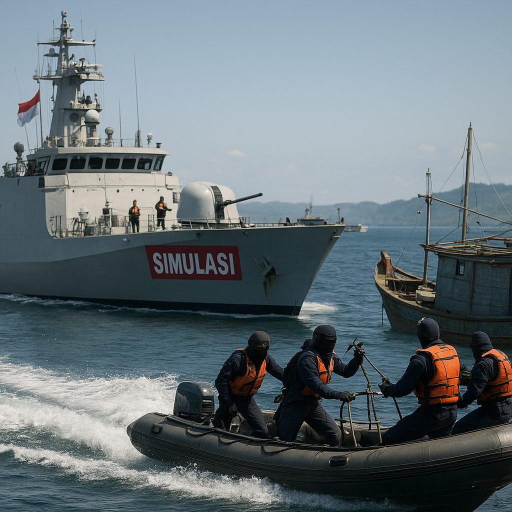 Simulasi Penangkapan Kapal Asing Illegal Fishing oleh KRI menggunakan Doktrin 'Sweep and Board'