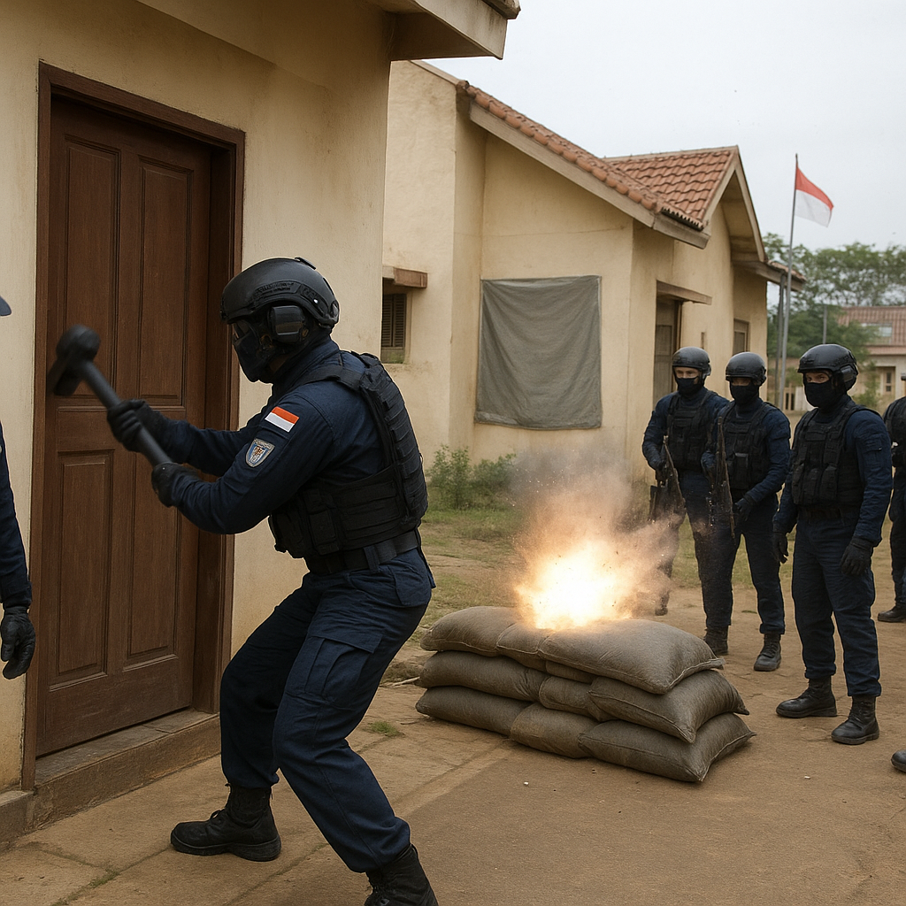 Teknik Breaching and Clearing dalam Latihan Urban Warfare TNI AU di Komplek Perumahan TNI
