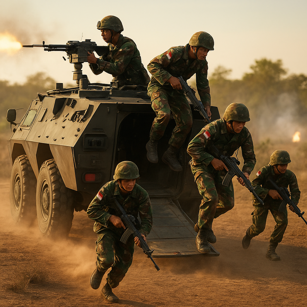 Latihan Infanteri Mekanis: Teknik Mounting dan Dismounting Pasukan dari Anoa APC di Tengah Kontak Senjata