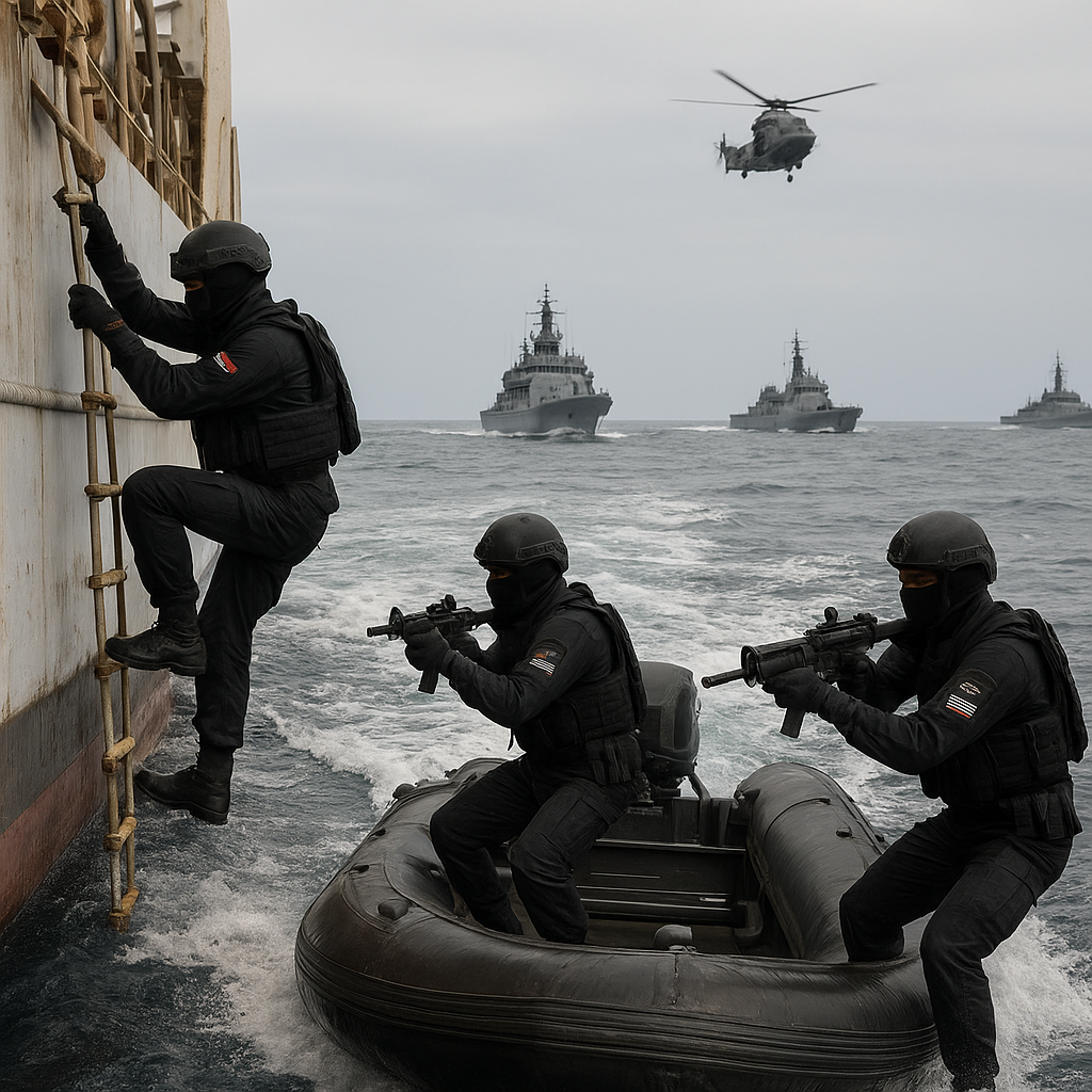 Kopaska dan PASKAL Malaysia Latihan Taktik VBSS dan Manuver Kapal di Laut Jawa