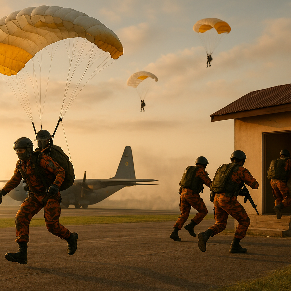 Paskhas TNI AU Latihan Airfield Seizure dan Static Line Jump di Lanud Supadio