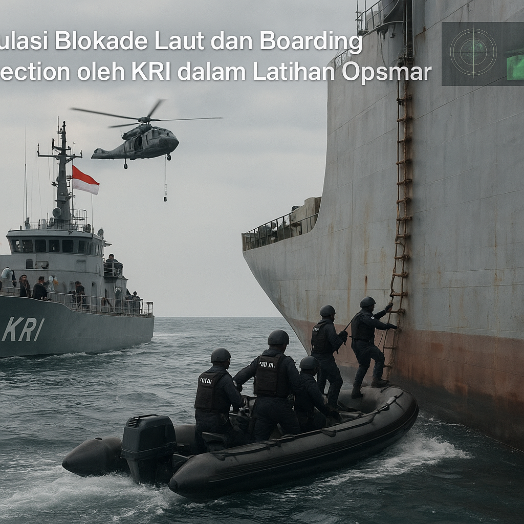 Simulasi Blokade Laut dan Boarding Inspection oleh KRI dalam Latihan Opsmar
