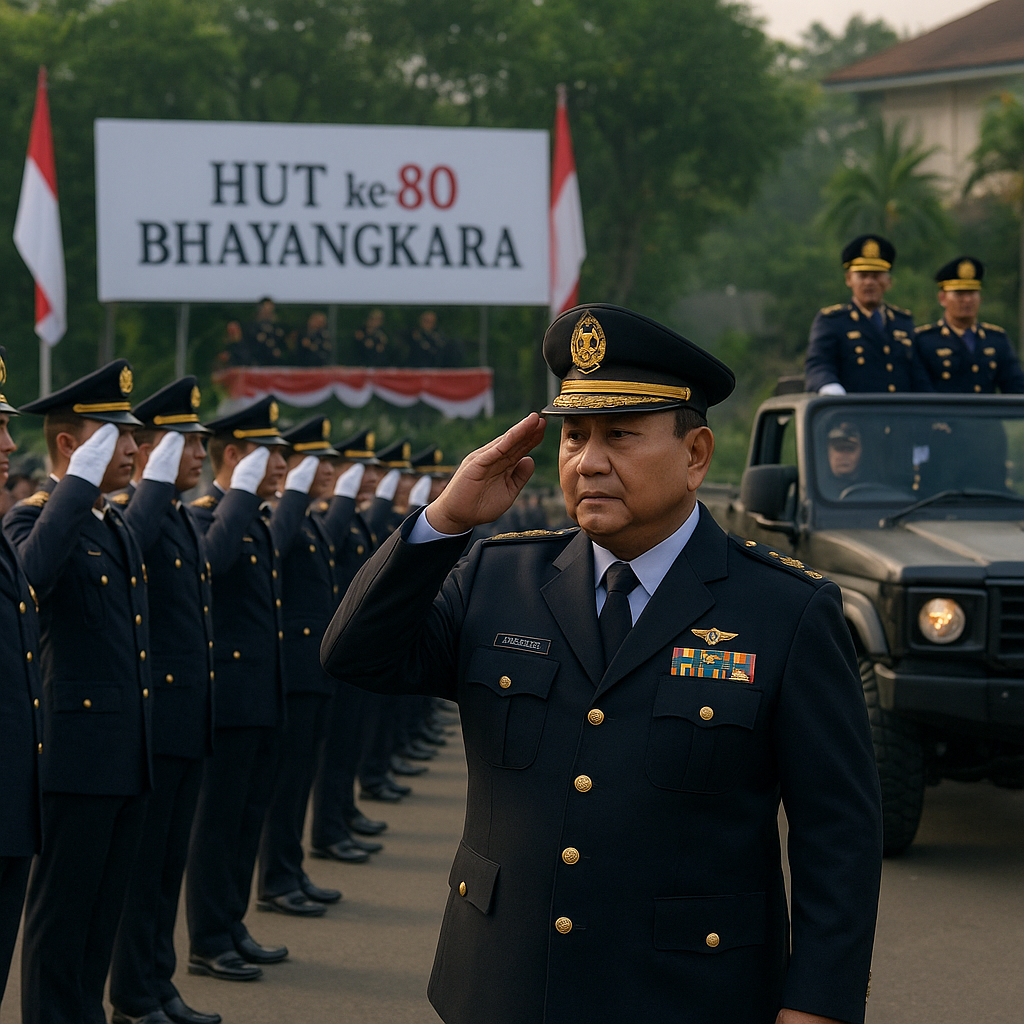 Prabowo Pimpin Upacara HUT ke-80 Bhayangkara di Cikeas