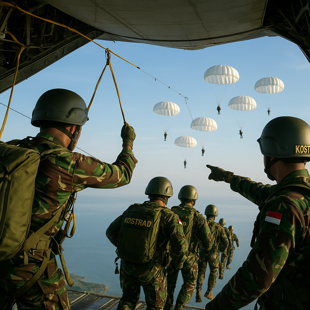 Penerjun Kostrad Latih Static Line Jump dan Pembentukan Formasi di Udara