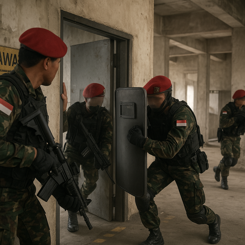 Kopassus Latih Teknik Close Quarters Battle (CQB) di Struktur Bangunan