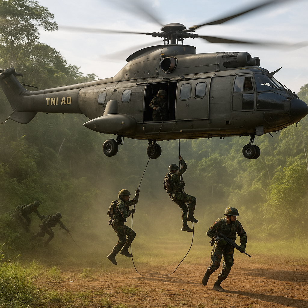 Penerbad TNI AD Gelar Latihan Air Mobile dan Slithering dengan Helikopter Super Puma