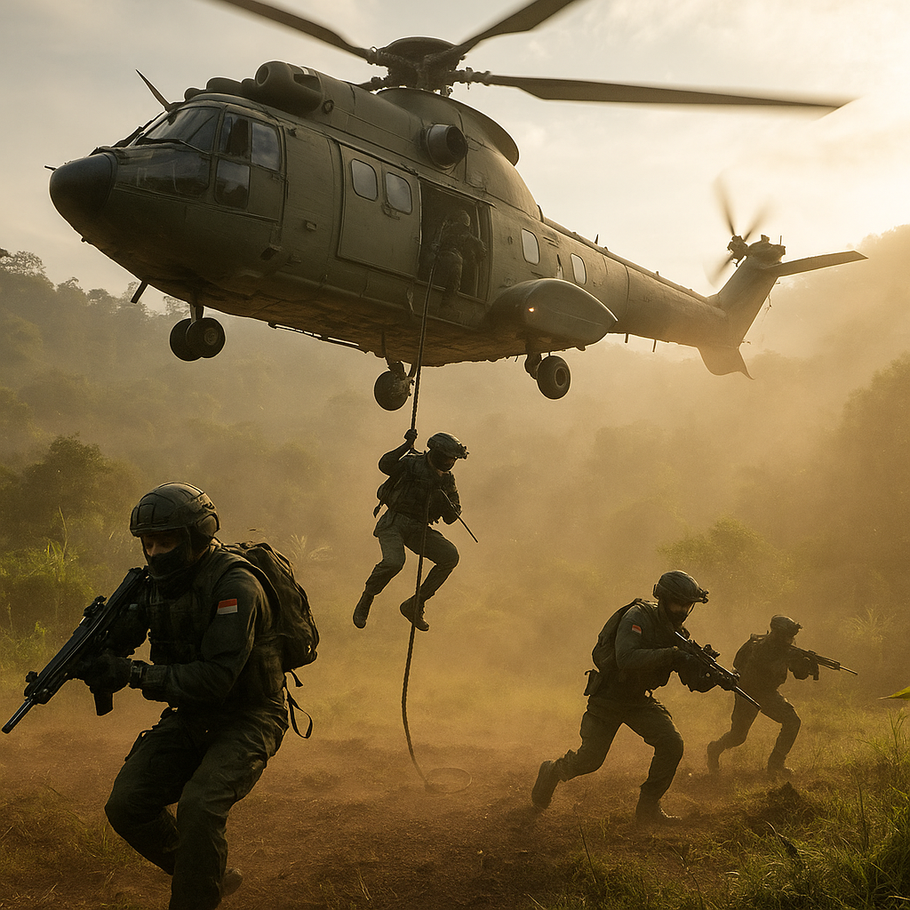 Latihan Tempur Pasukan Khusus TNI di Daerah Terpencil Menggunakan Helikopter