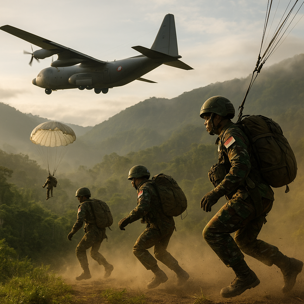 Penerbangan Angkut TNI AU Latih Low Altitude Paratroop Insertion di Papua