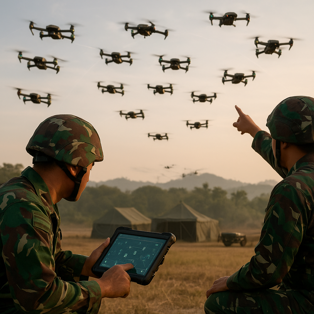 Penggunaan Sistem Drone Swarm dalam Simulasi Reconnaissance TNI AD