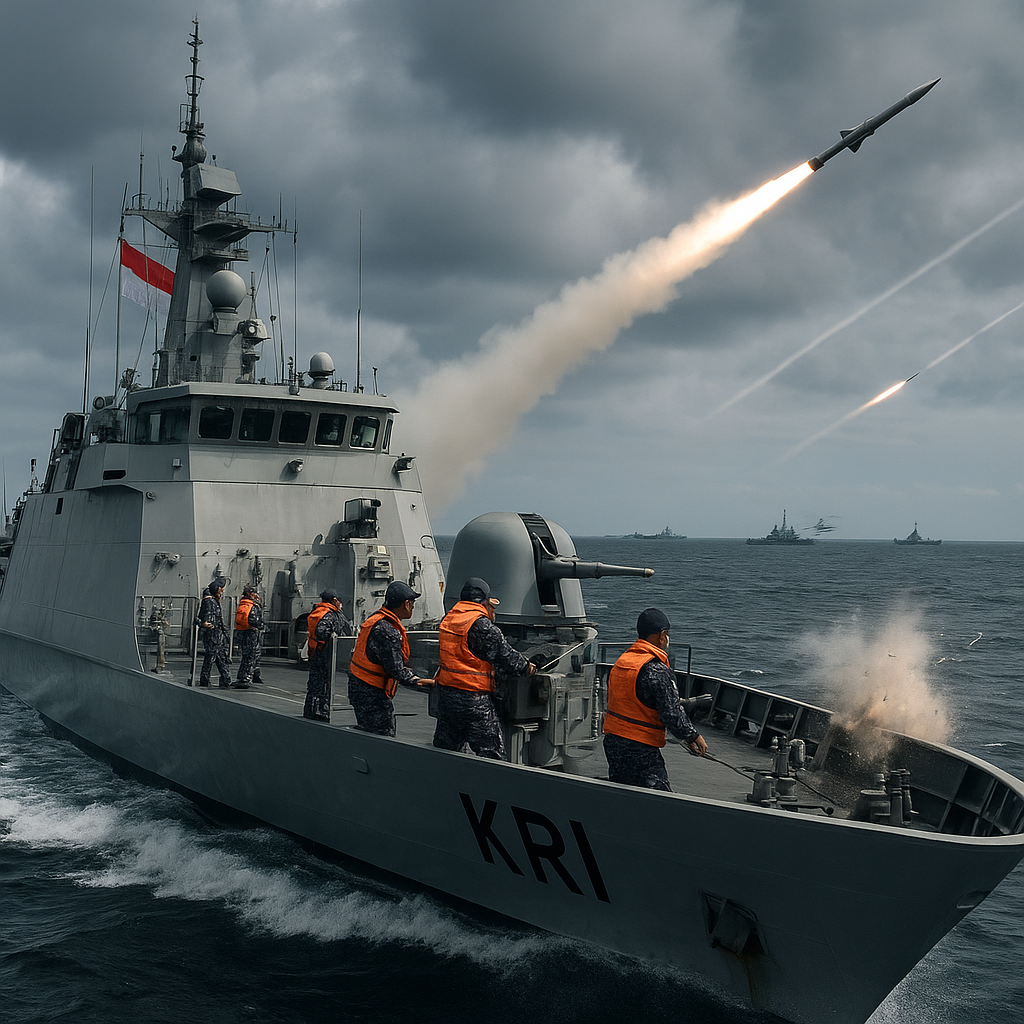 Simulasi Penangkalan Serangan Rudal oleh KRI dalam Latihan TNI AL di Laut Jawa
