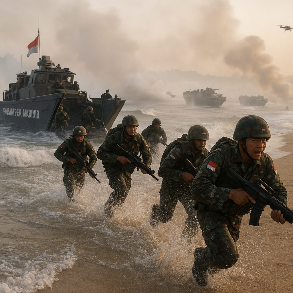 Puslatpur Marinir Gelar Simulasi Serbu Amfibi dengan Teknik Wave Assault dan LCVP