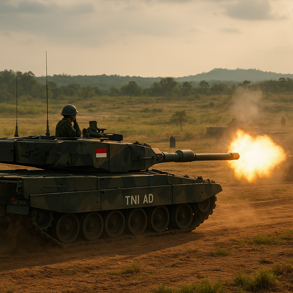Batalyon Kavaleri TNI AD Latihan Penembakan Bergerak dengan Tank Leopard 2RI di Medan Kompleks