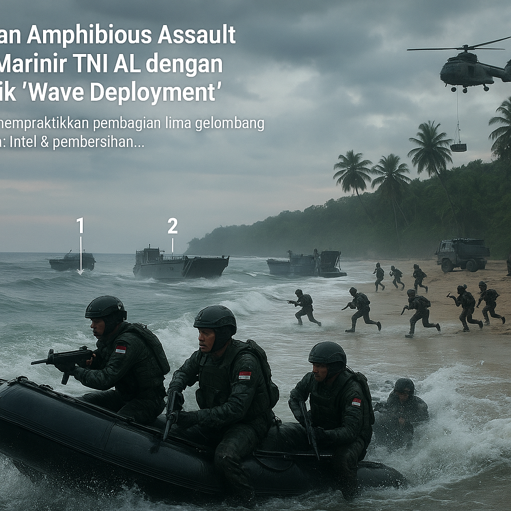 Latihan Amphibious Assault oleh Marinir TNI AL dengan Teknik 'Wave Deployment'