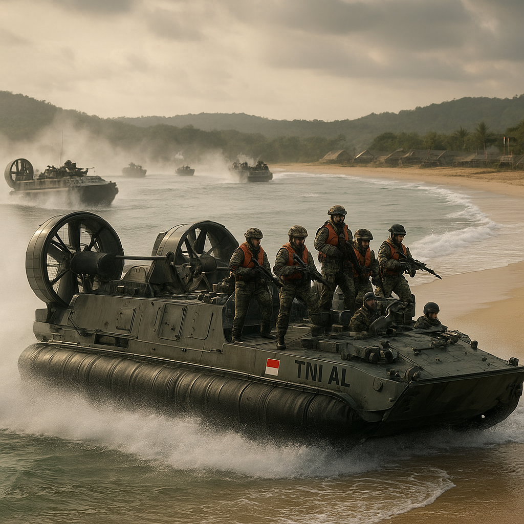 Latihan Amphibious Assault Brigade TNI AL dengan LCAC dan Tank Amphibi