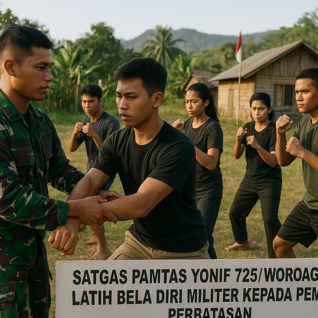 Satgas Pamtas Yonif 725/Woroagi Latih Bela Diri Militer kepada Pemuda Perbatasan