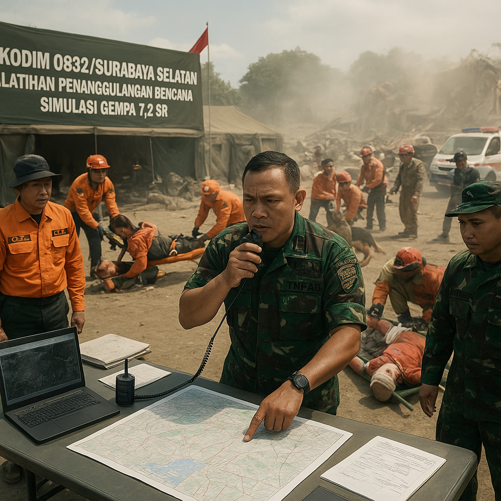 Kodim 0832/Surabaya Selatan Gelar Latihan Penanggulangan Bencana dengan Skenario Gempa Bumi