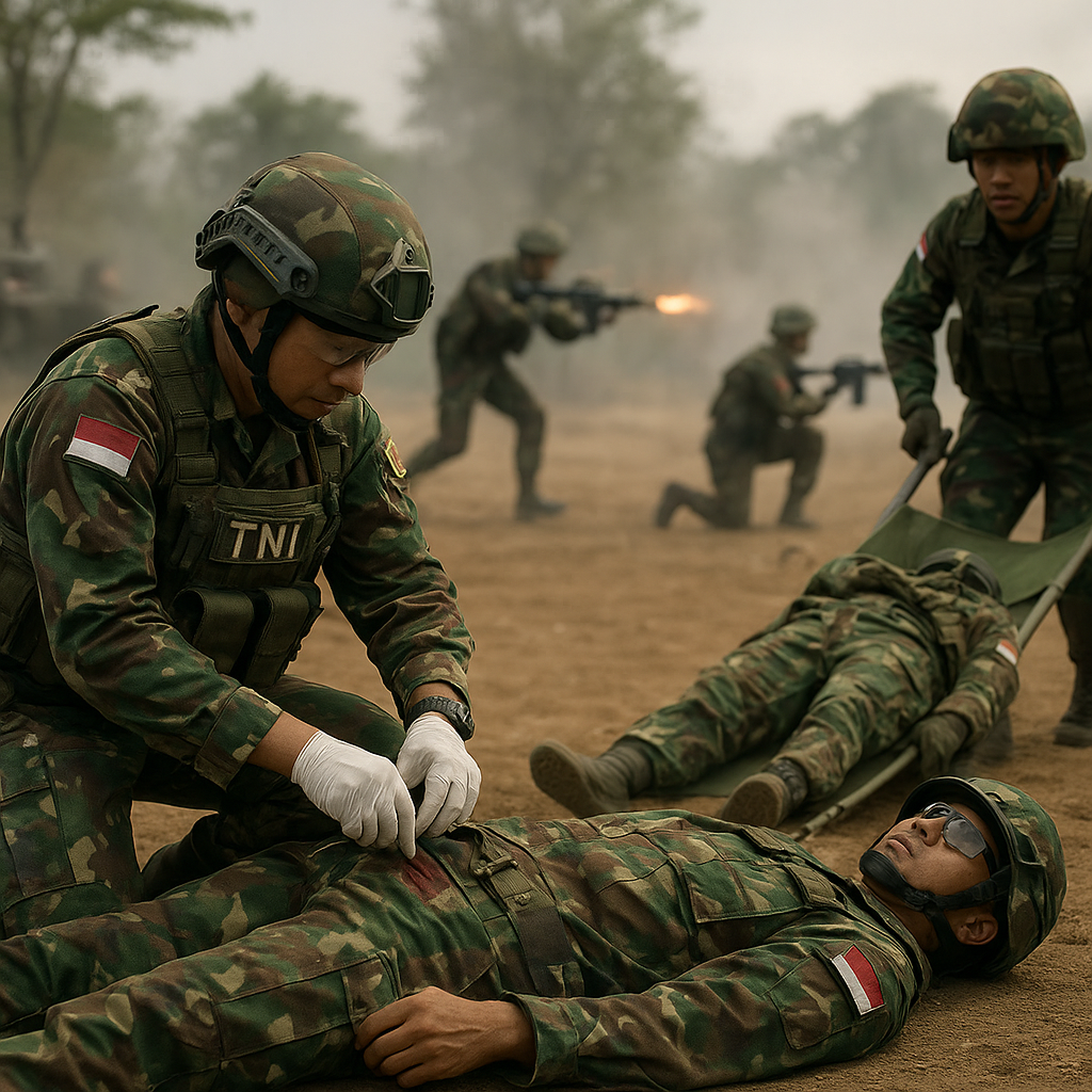 Simulasi Medis Tempur: Prosedur Evakuasi Korban Luka di Bawah Fire oleh Tim Combat Medic TNI