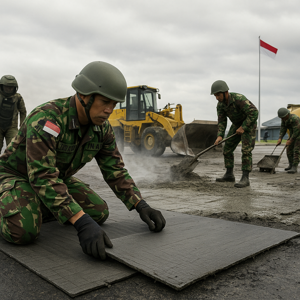 Batalyon Zeni TNI AD Latihan Rapid Runway Repair dengan Teknik AM2 Matting di Lanud Diserang Musuh