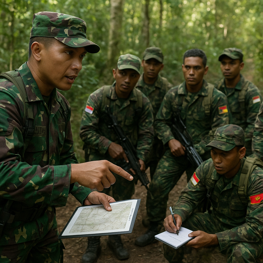 Satgas Yonif 743/BSK Ajarkan Teknik Patroli dan Pengintaian Hutan ke Prajurit TNI AD Timor Leste