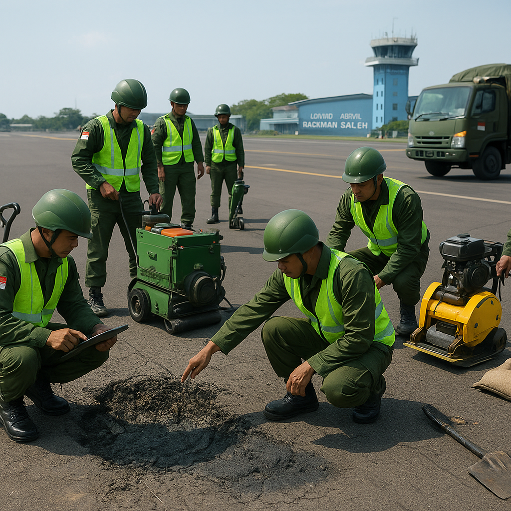 Batalyon Zeni TNI AD Latihan Rapid Runway Repair di Lanud Abdul Rachman Saleh