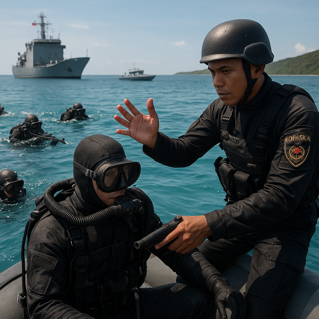 Latihan Tembak Senjata Bawah Air Kopaska TNI AL di Perairan Morotai