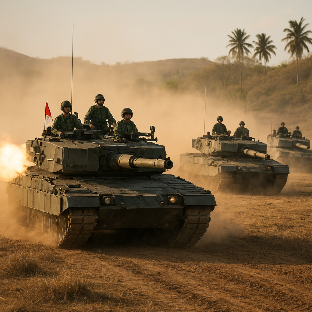 Batalyon Kavaleri TNI AD Latihan Manuver Serbu dengan Tank Leopard 2RI