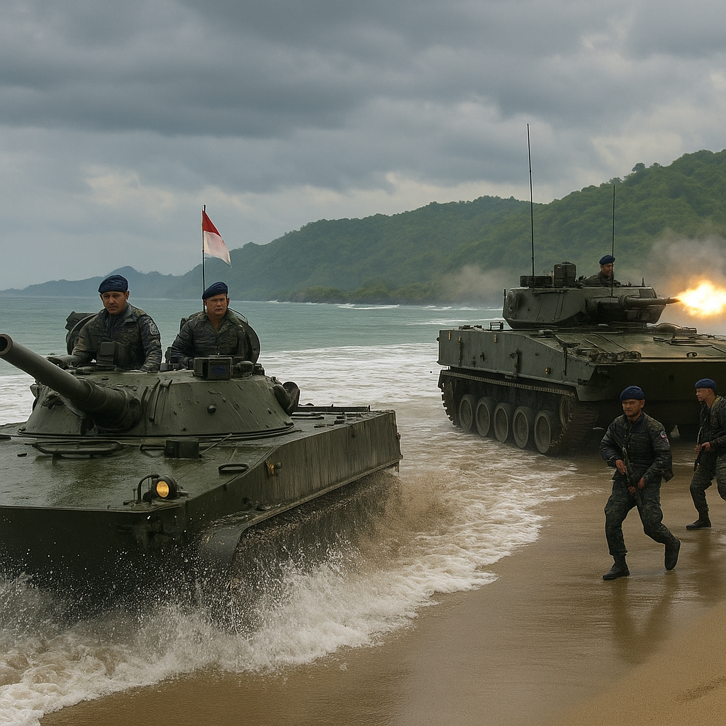 Pertajam Kemampuan Tempur, Prajurit Marinir TNI AL Latihan Menembak Pakai Tank PT-76(M) dan BMP-3F di Sukabumi
