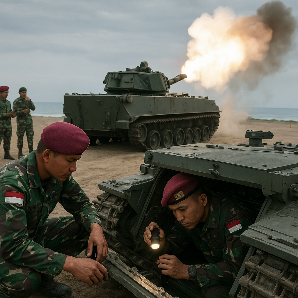 Marinir TNI AL Latih Prajurit Menembak Menggunakan Tank
