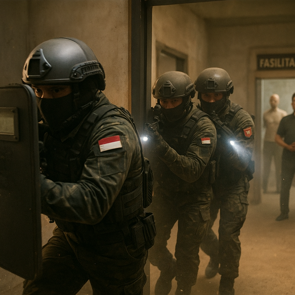 Kopassus Gelar Latihan Pembebasan Sandera dengan Metode Dynamic Entry di Fasilitas CQB