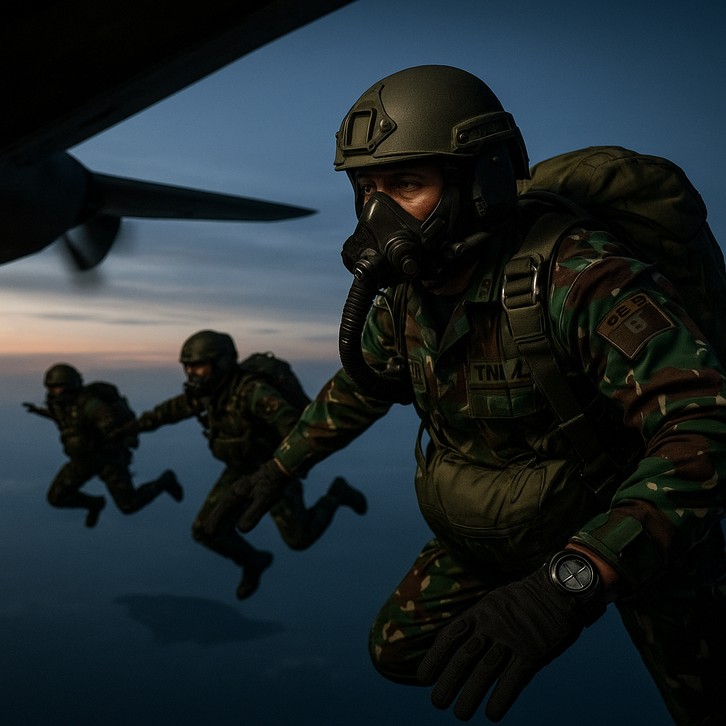 Penerjun Payung TNI AD Latihan High Altitude Low Opening (HALO) untuk Infiltrasi Taktis
