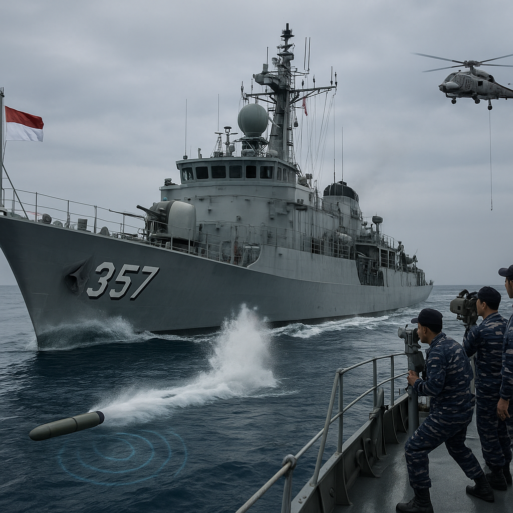 KRI Bung Tomo-357 Latihan Perang Anti Kapal Selam dengan Torpedo dan Sonar