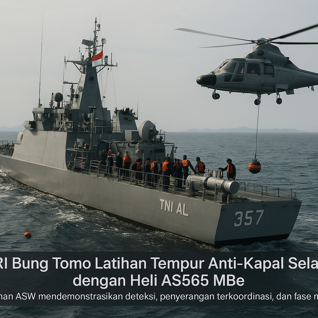 KRI Bung Tomo Latihan Tempur Anti-Kapal Selam dengan Heli AS565 MBe