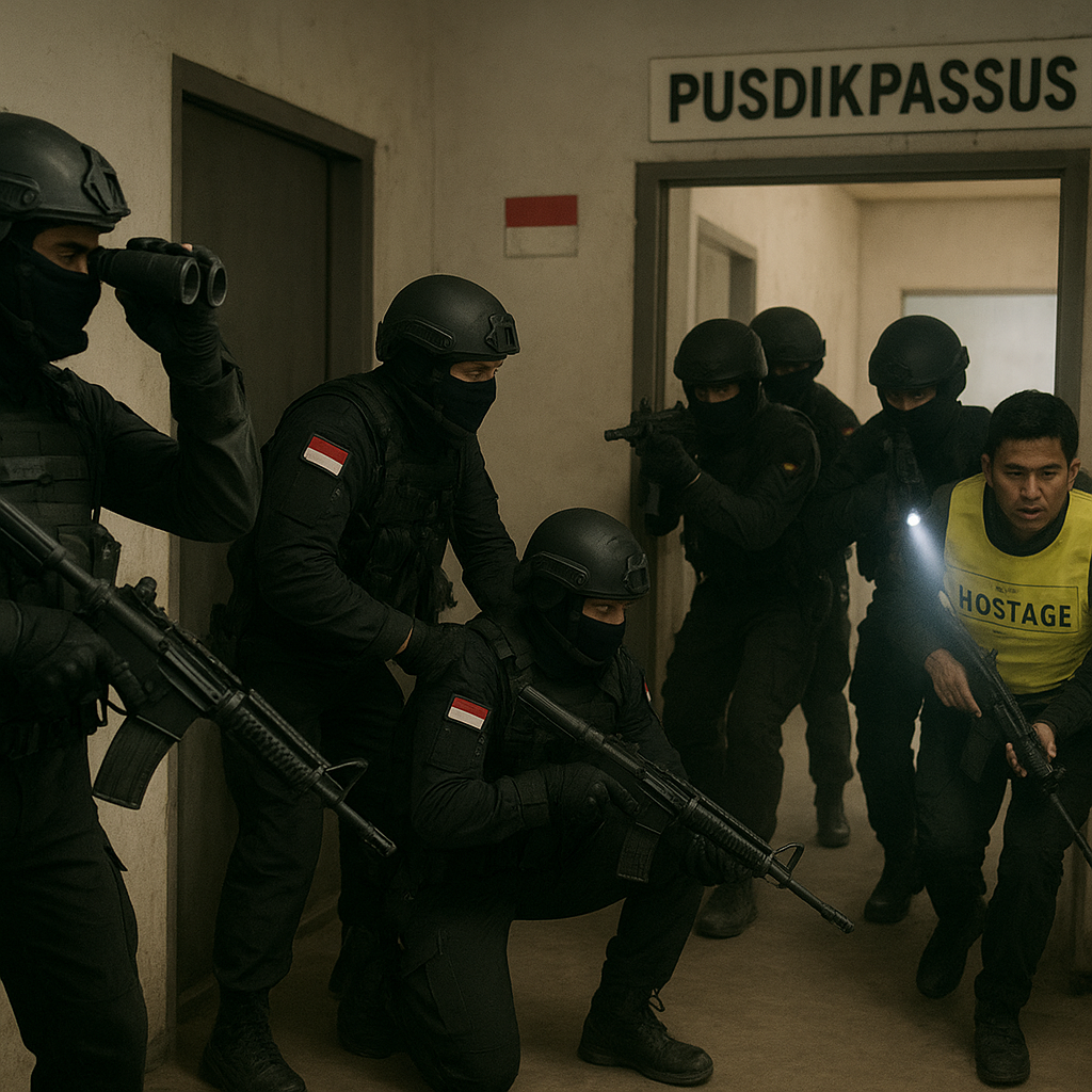 Pusdikpassus Kopassus Gelar Latihan Pembebasan Sandera dalam Bangunan (CQB)