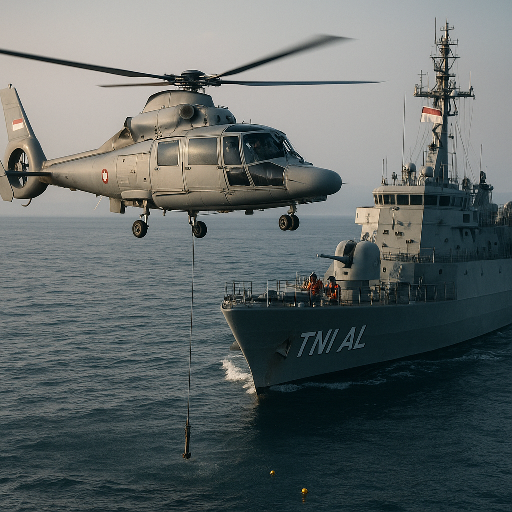 TNI AL Gelar Latihan Anti-Submarine Warfare dengan Kapal Perang dan Helikopter