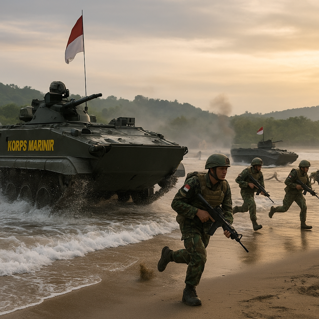 Simulasi Amphibious Assault oleh Korps Marinir di Pantai Asembagus