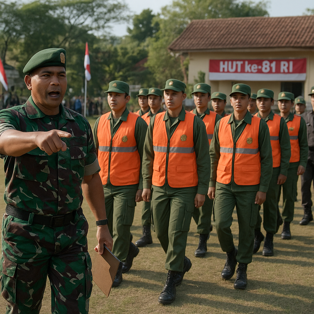 Babinsa Koramil 1904/Campaka Latih Linmas Cijunti Hadapi Lomba PBB Sambut HUT Ke-81 RI