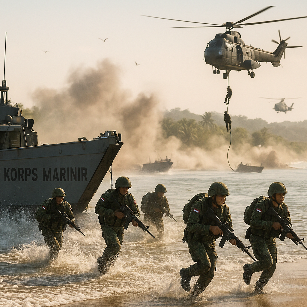 Korps Marinir Latihan Amphibious Assault dengan Landing Craft dan Heliborne Insertion
