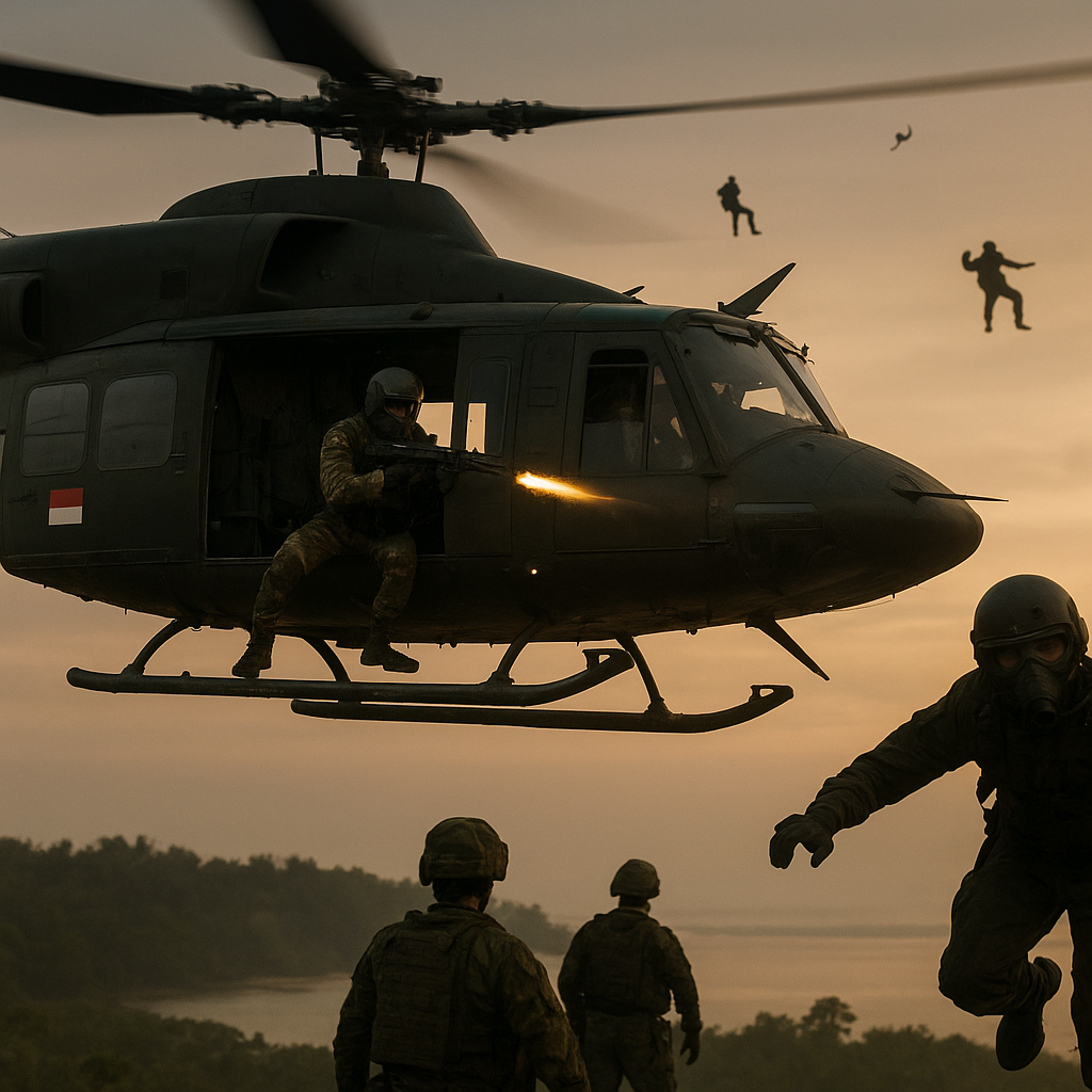 Pusat Penerbangan TNI AD Latihan Air Assault dengan Serangan Door Gun dan Infiltrasi HALO