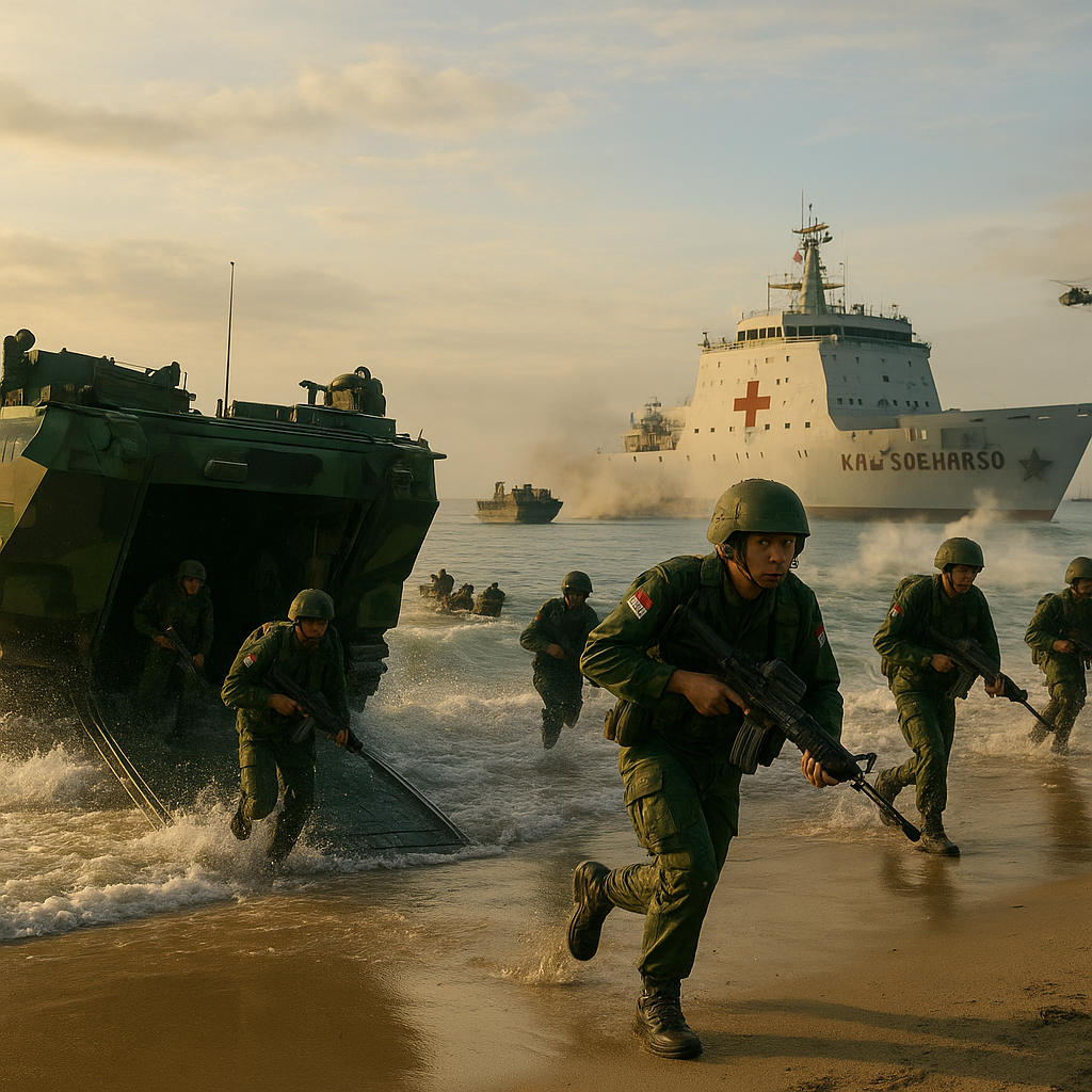 Latihan Amphibi Marinir: Pendaratan Pasukan dari Kapal Induk ke Pantai